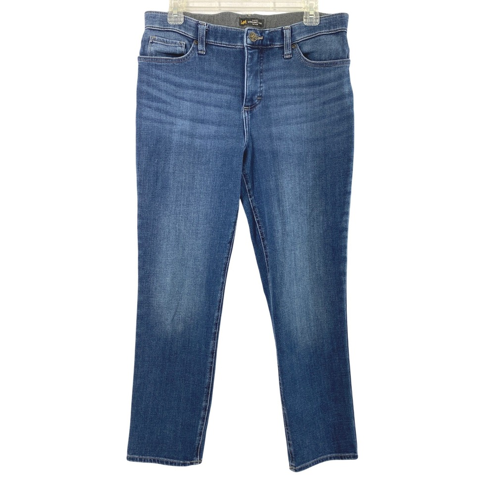 Lee Jeans Womens Size 12 M Slim Fit Straight Medium Wash Denim Mid‎ Rise Stretch